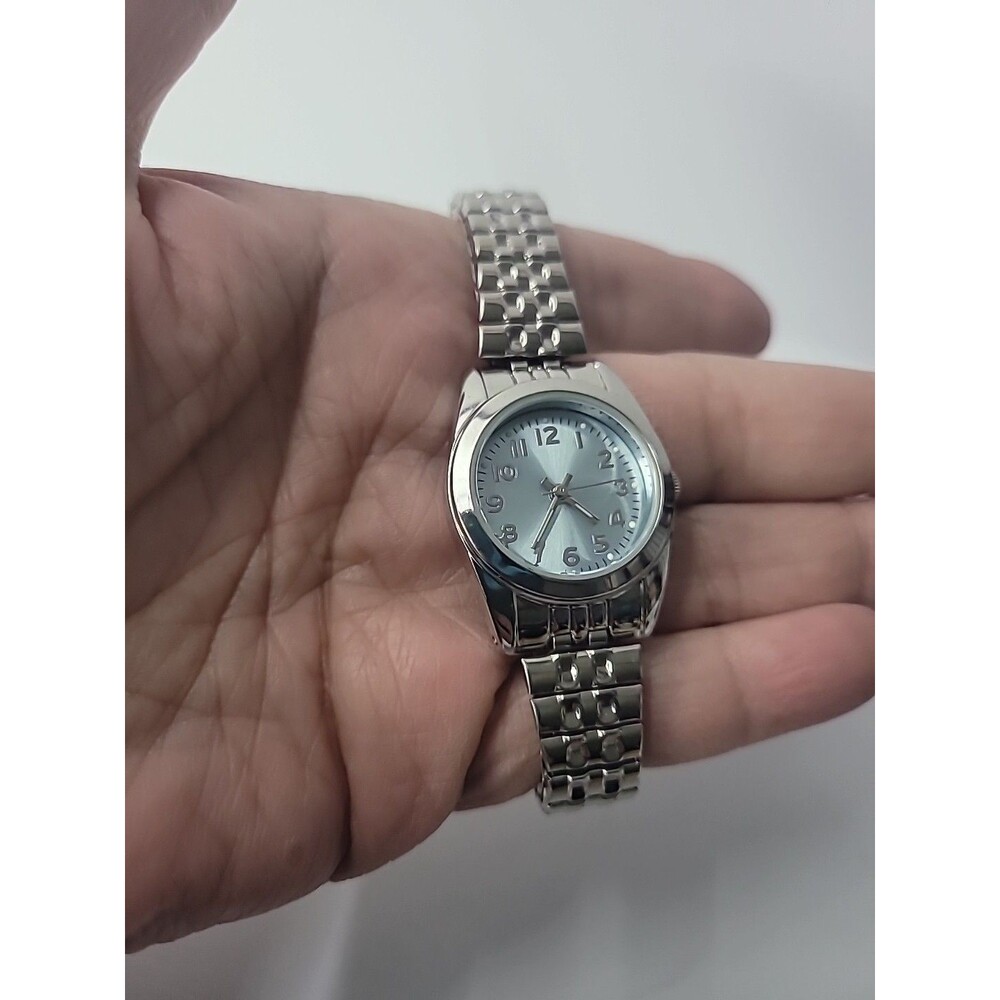 Vintage Silver Tone Analog Wristwatch Blue Dial Expansion Band Women's - Picture 9 of 13